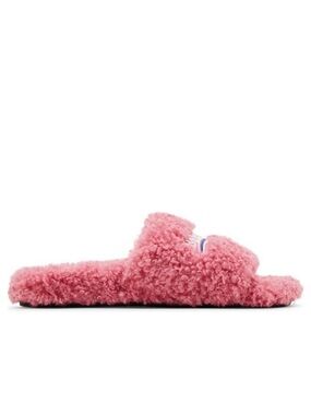Balenciaga Pink Shearling Slide Sandals